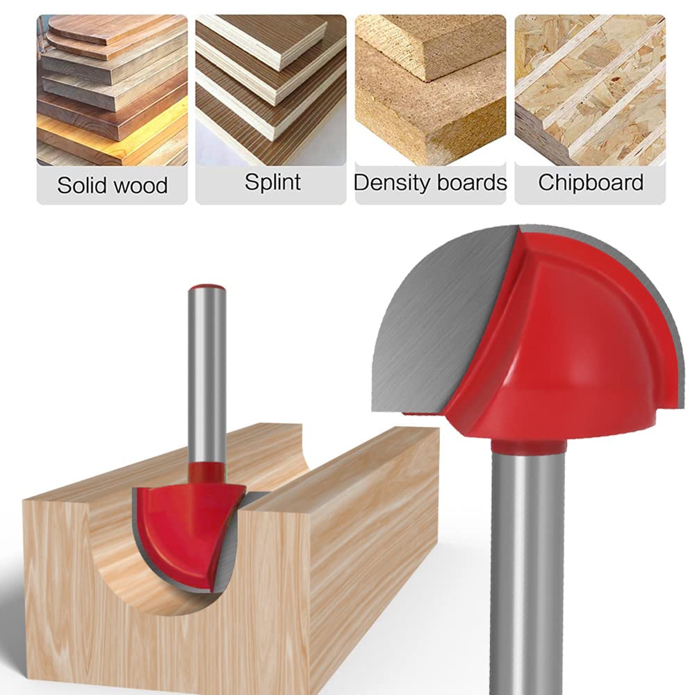 Saipor 8pcs 1/4" Shank Cove Core Box Router Bit Set Carbide Tipped Round Nose Router Bits Wood Milling Cutter Tool Set