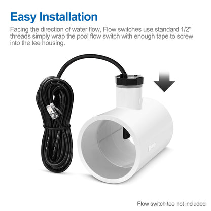 Baomain 15Ft Pool Flow Switch GLX-FLO-RP, 1/2 inch Thread for Hayward & Goldline Salt System, Suitable Hayward Salt Cell Chlorine Generator Sensor Switch