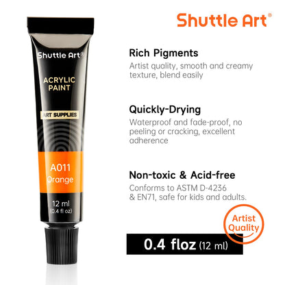 Shuttle Art Acrylic Paint Set, 30 x12ml Tubes Artist Quality Non Toxic Rich Pigments Colors Great for Kids Adults Professional Painting on Rocks Canvas Wood Clay Fabric Ceramic Crafts