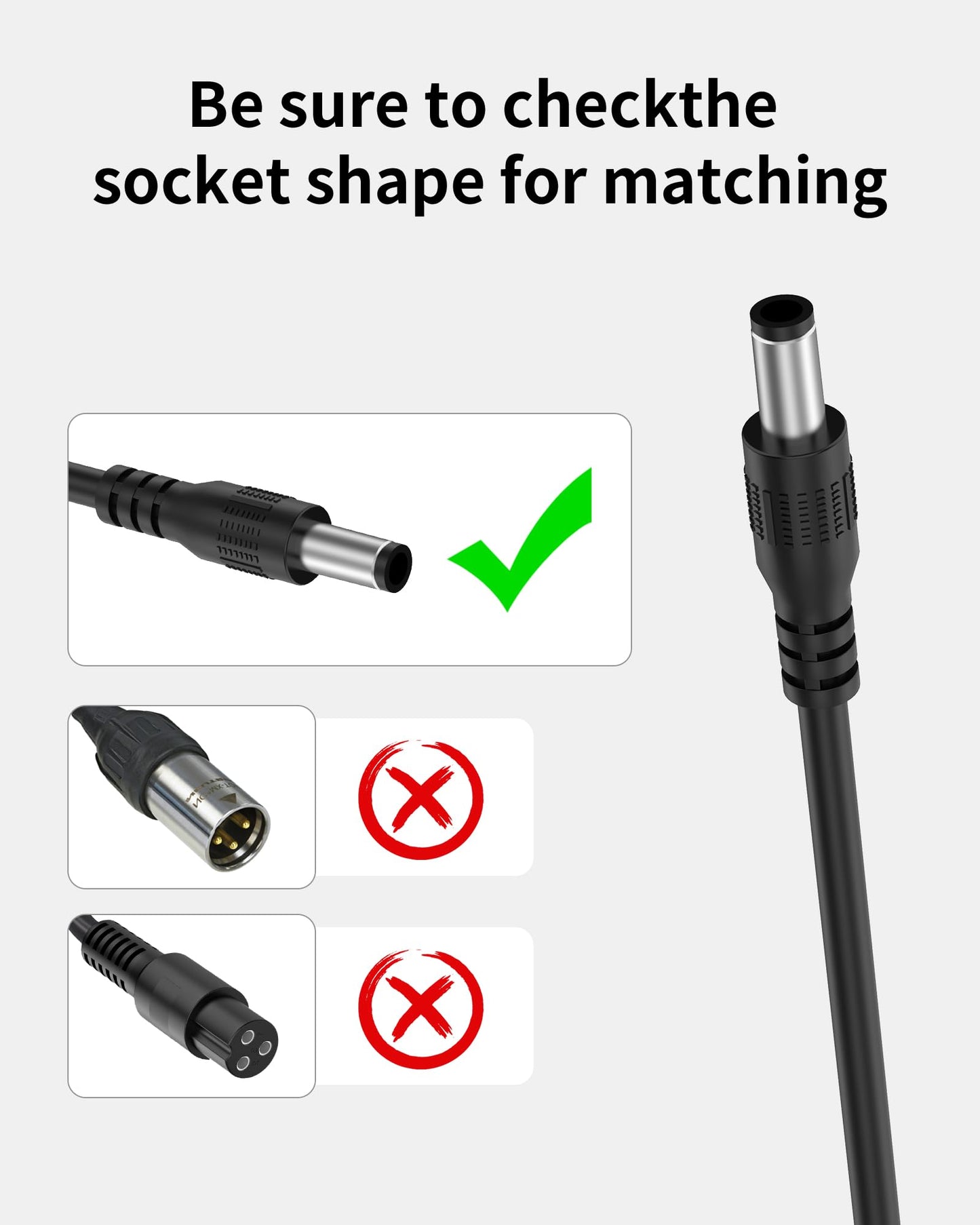 VHBW 42V 2A Electric Scooter Charger for EVERCROSS EV08E EV08S EV10K EV10Z, 9.8FT Power Cord, Compatible with Evercross Scooters