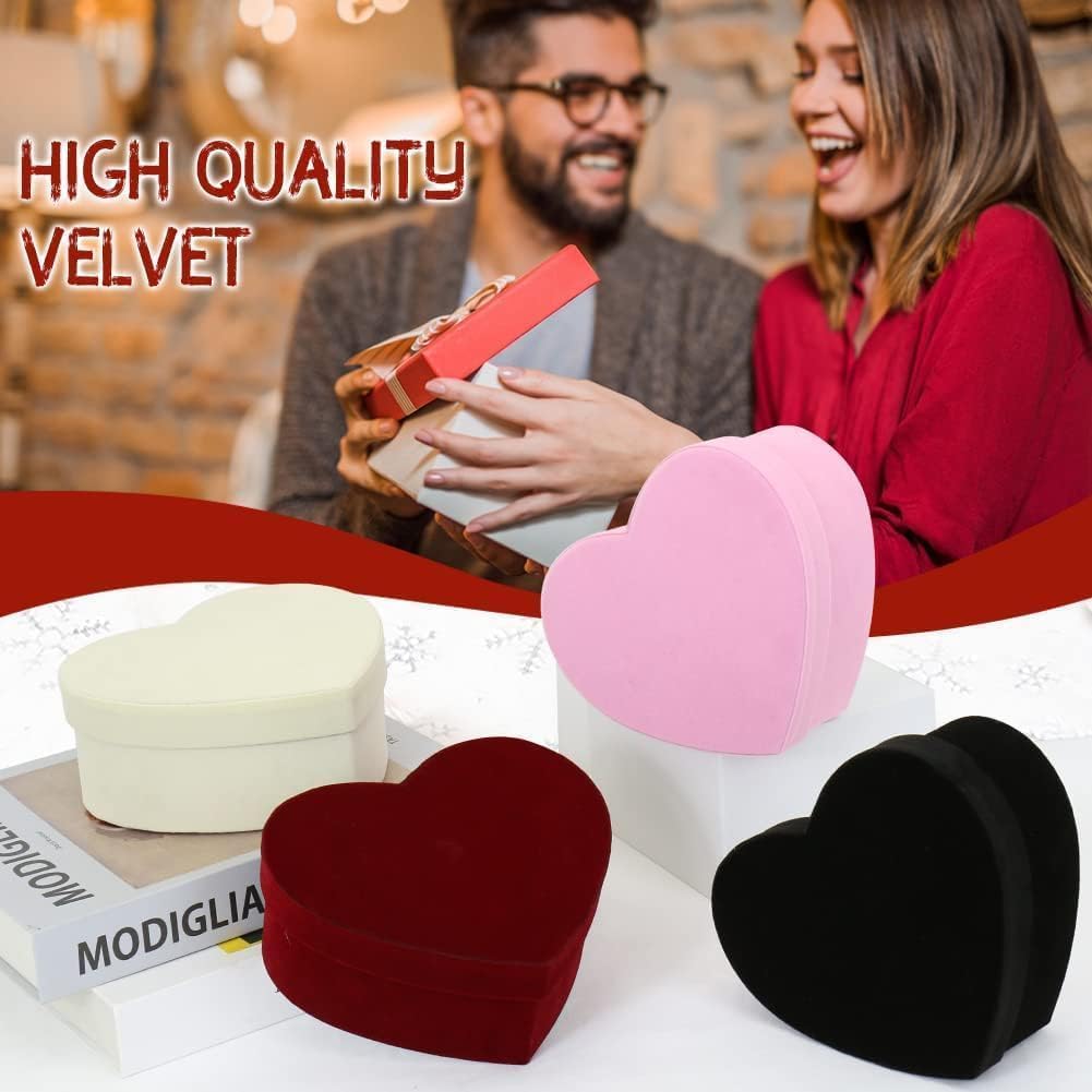 GnFlus Velvet Nesting Gift Boxes with Lids for Presents 4 Pack Pink Heart Shape Gifts Box for Arrangements Flowers Thanksgiving Christmas Wedding Birthdays Bridesmaid Anniversary Party