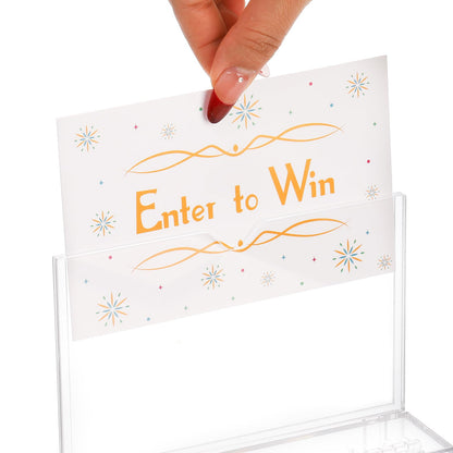 ZENFUN Acrylic Donation Box with Lock and Sign Holder, 6.3x4.7x4.9 Inches Clear Ballot Box Voting Storage Box Comments Container with 100pcs Tickets Cards for Raffle, Tip Jar, Collection, Voting