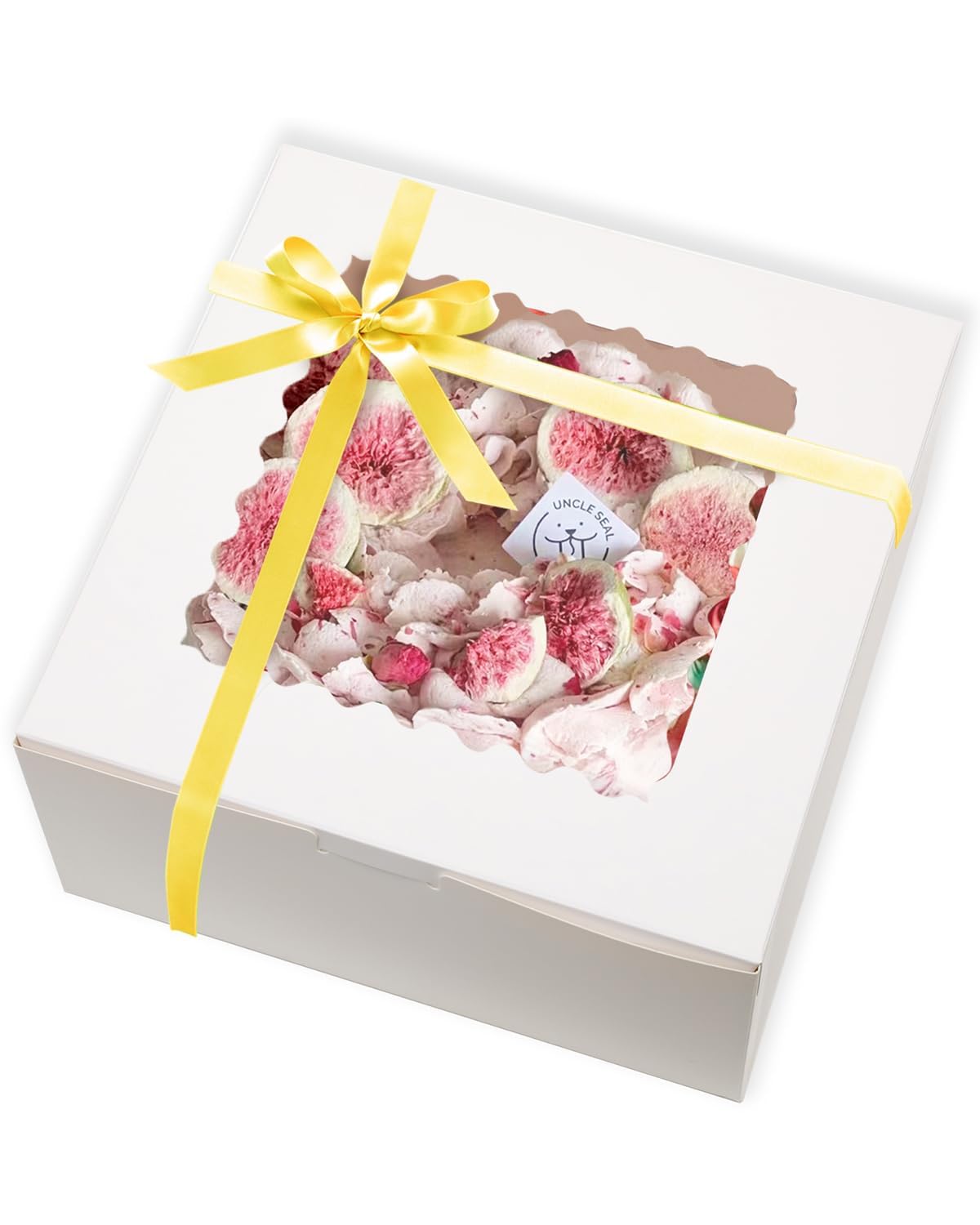 qiqee 6x6x5 Cake Box, 18 Sets White Cake Box with Window ＆ 18 Sets 6" White Cake Round Boards, 6inch Cake Containers & 10 Meters Gold Silk Ribbon