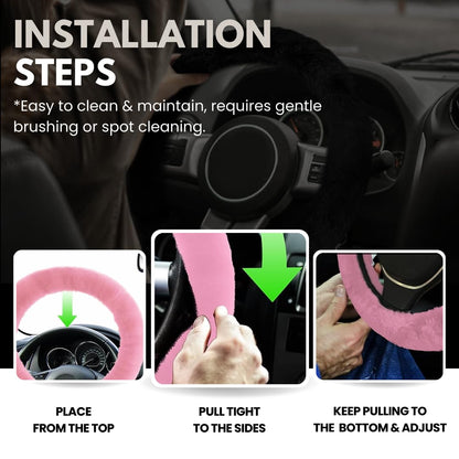 Andalus Brands Fluffy Wool Sheepskin Steering Wheel Cover, Soft & Fuzzy Plush, Universal Fit 14 1/2-15 1/2 Inch, Anti-Slip, Comfortable & Luxurious (Pink)