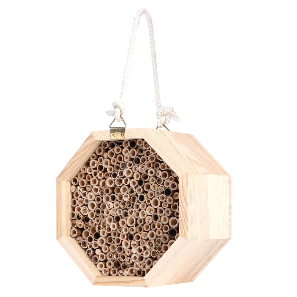 Wooden Bee House, Outdoor Hanging Shelter Bird House Butterfly Ladybirds Hotel Built Bee Box Carpenter
