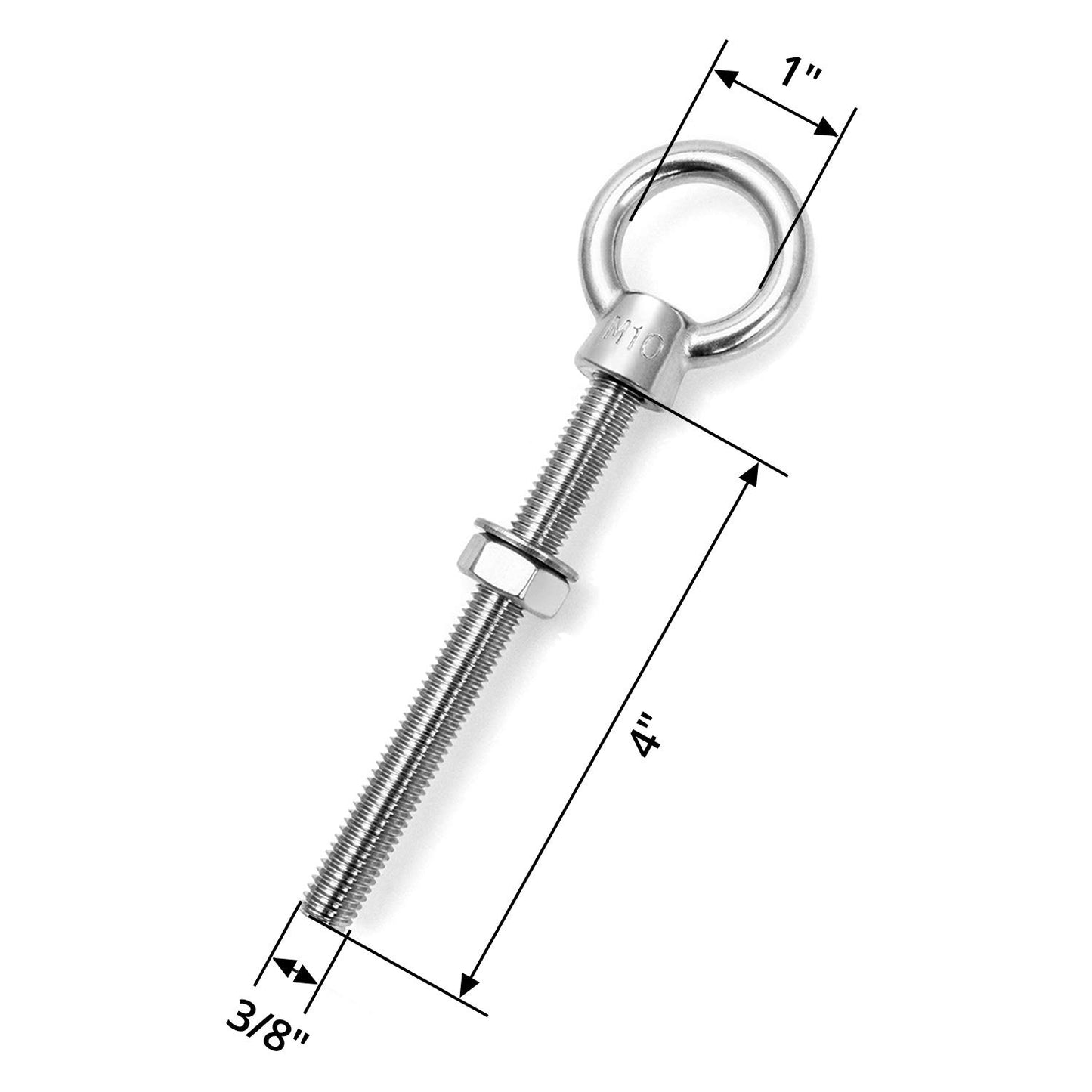 QWORK Threaded Eyebolts, 5 Pack 3/8" x 4" Long Stainless Steel Marine Grade Shoulder Eye Bolt