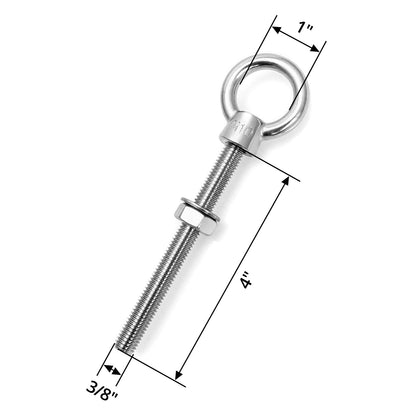 QWORK Threaded Eyebolts, 5 Pack 3/8" x 4" Long Stainless Steel Marine Grade Shoulder Eye Bolt