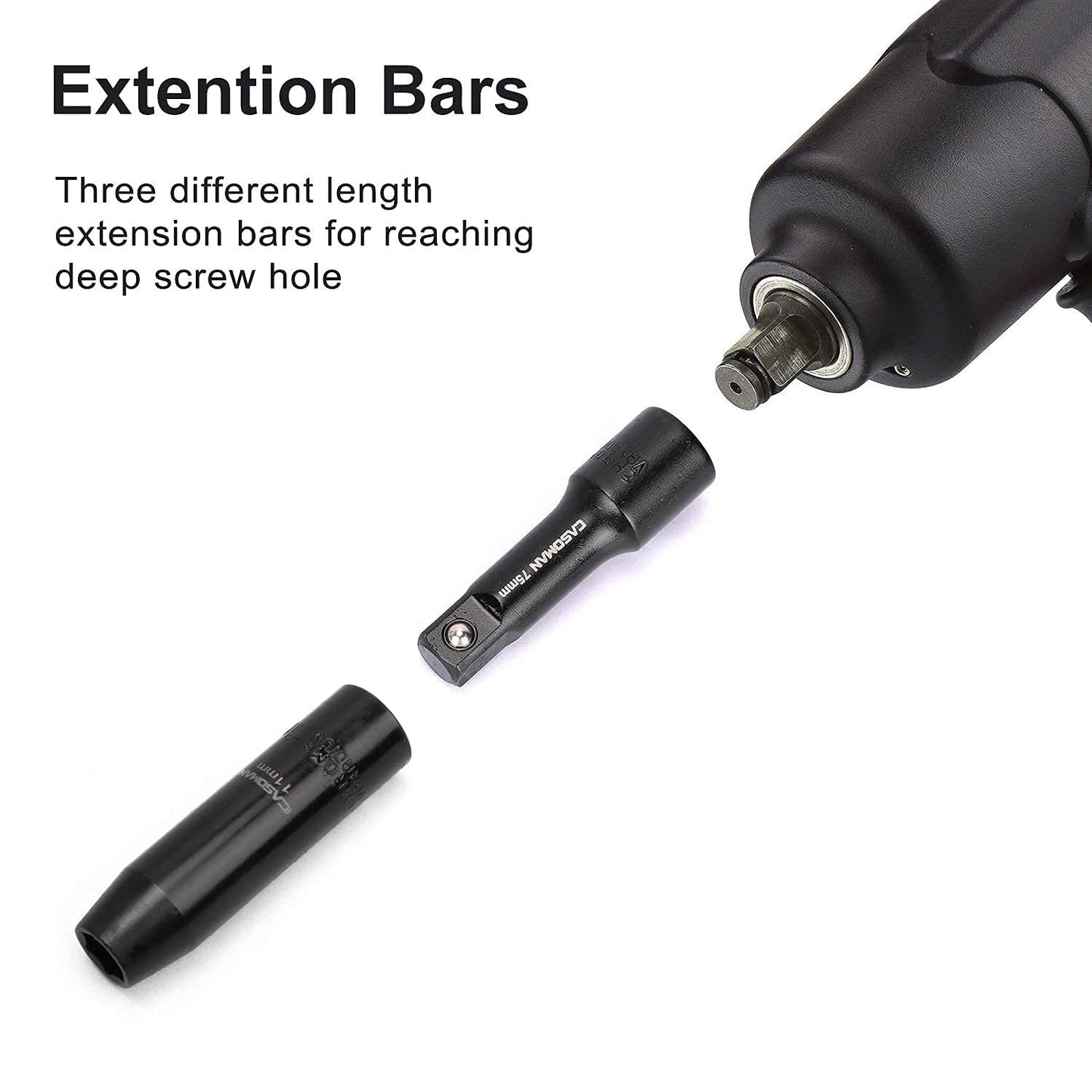 CASOMAN 9 Pieces Extension Bar Set, 1/4", 3/8" and 1/2" Drive Socket Extension, Premium Chrome Vanadium Steel with Black Phosphate Finish