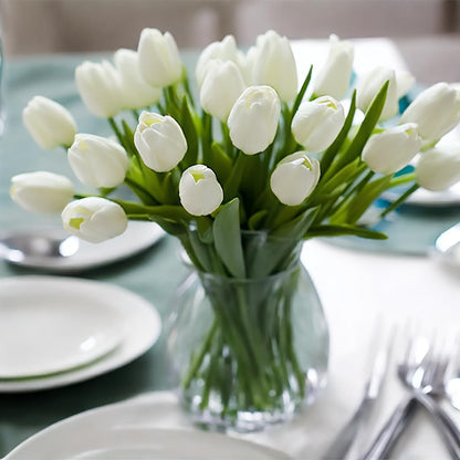 30pcs Real Touch Tulips PU Artificial Flowers, Fake Tulips Flowers for Arrangement Wedding Party Easter Spring Home Dining Room Office Decoration. (White, 14" Tall)