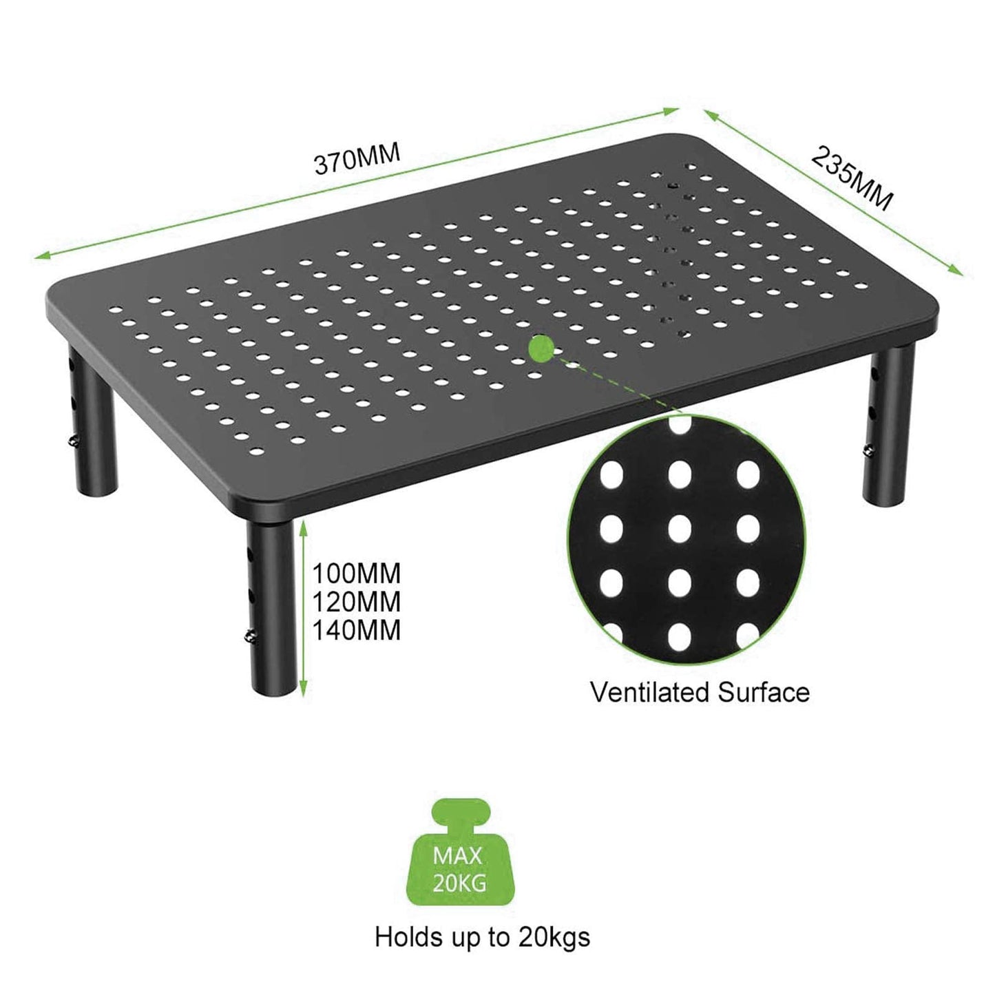 Bracwiser Monitor Stand Riser,3 Level Height Adjustable Desktop monitor stand for Computer, Laptop, Printer, Notebook with Vented Metal Platform 370X235MM 2 Packs,Black