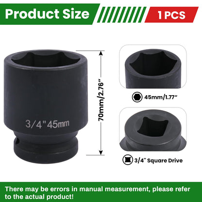 Uxney 3/4" Drive 45mm Impact Socket，6-Point Standard Impact Sockets Made with Chrome Molybdenum Alloy Steel, Metric