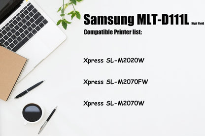 Ultra Toner® Compatible Replacement for Samsung MLT-D111L Black Toner Cartridge High Yield of MLT-D111S Samsung M2070 Xpress M2020w Xpress SL-M2020W Xpress SL-M2070FW Xpress SL-M2070W (2PK)