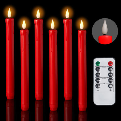 AMAGIC 6 Pack Flameless Taper Candles with Remote, Timer, Battery Operated CandleSticks with Flickering Light, Plastic Led Window Candles, 9.6 Inches for Halloween Christmas Decoration