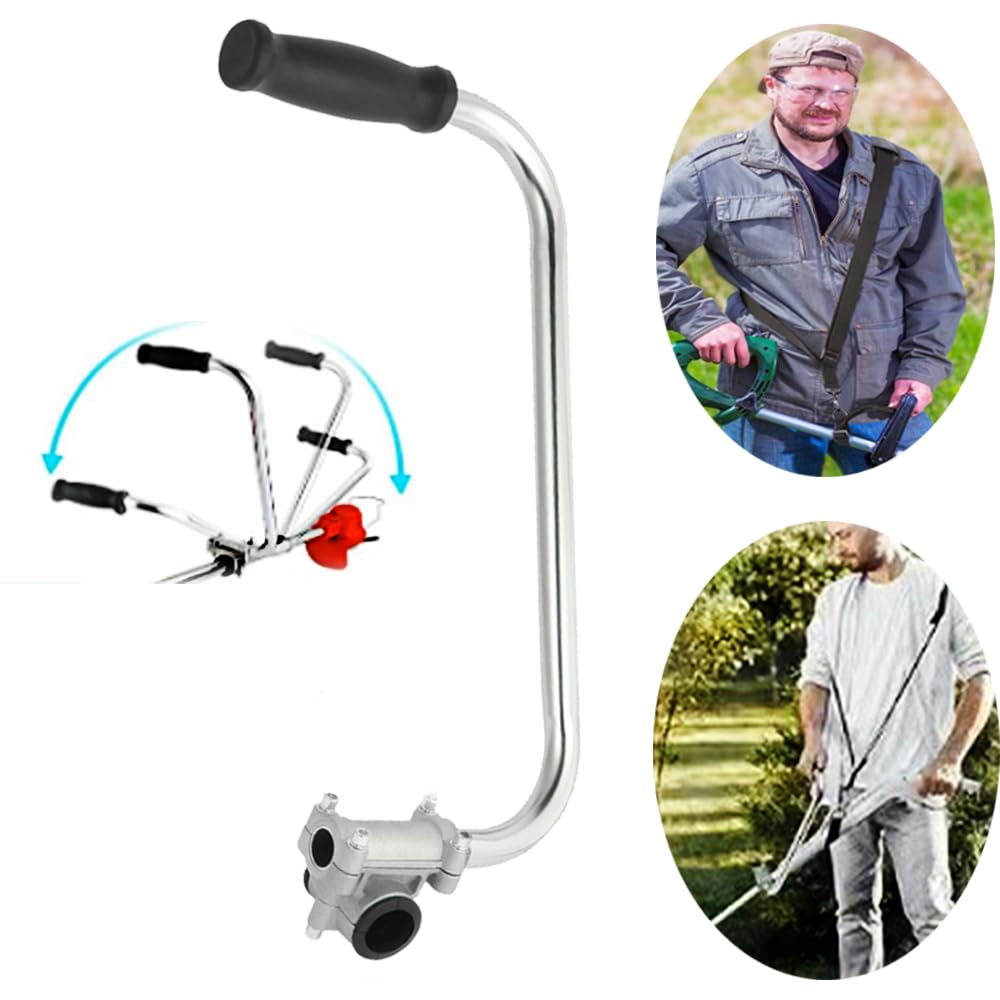 15.35in String Trimmer Handle,with Shoulder Strap Harness,Ergonomic Trimmer Aluminum Alloy Grip with Bracket Clamp,Weed Eater Extension Handlebar Attachment for Lawn Care Landscaping Yard Trimming