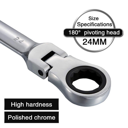 KATUR 24mm Ratcheting Wrench Set Flexible Pivoting Head Ratchet Combination Spanner Wrench Chrome Vanadium Steel Metric Tool (24mm)