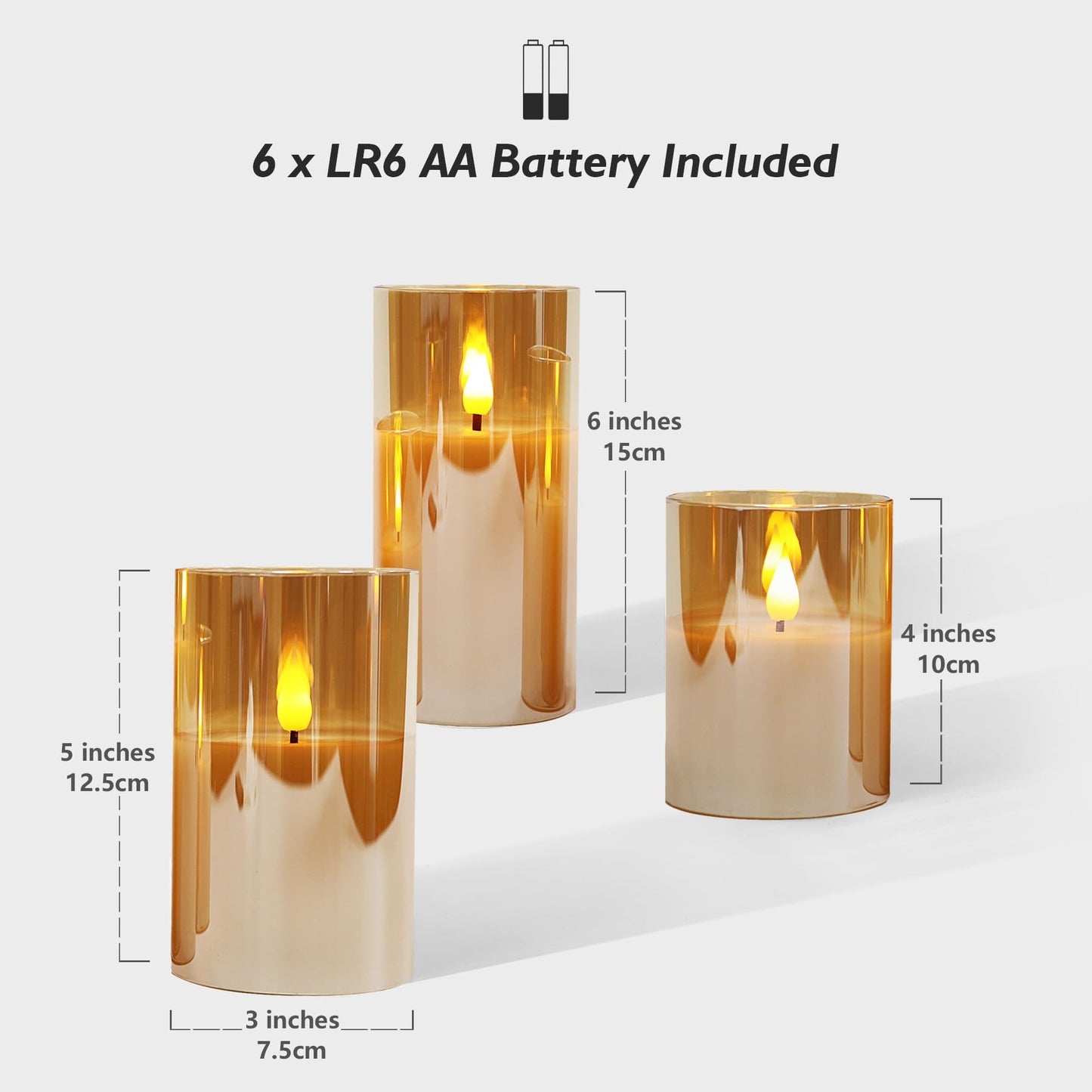 Rhytsing Gold Glass Battery Operated Candles with Remote, Flameless LED Candle Gift Set, Warm White Light, Batteries Included - Set of 3