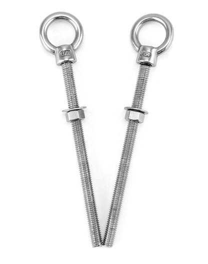 QWORK Threaded Eyebolts, 5 Pack 3/8" x 6" Long Stainless Steel Marine Grade Shoulder Eye Bolt