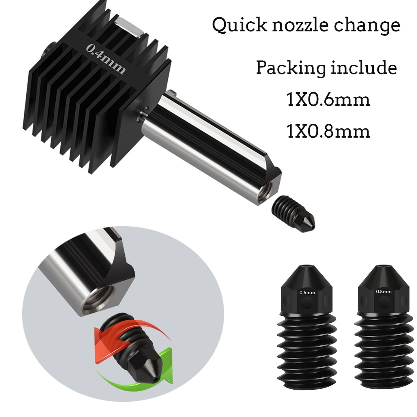Upgrade Hotend Kit for Bambu Lab A1/A1 Mini, Hot End Assembly 0.4/0.6/0.8mm Hardened Steel Nozzle & Silicone Sock for Bambu Lab 3D Printer Part
