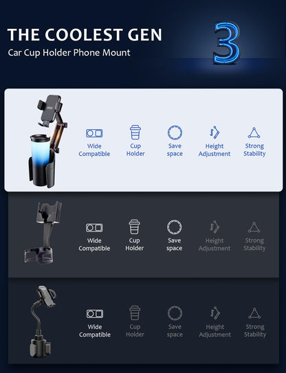 Cup Holder Phone Mount for Car, Tryone 2 in 1 Newest Phone Holder Car Cupholder Adjustable Long Neck Universal Cupholder Cell Phone Holder Cradle for iPhone, Samsung, Google and All Phones (Black)