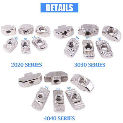 Glarks 150Pcs European M3 M4 M5 M6 Hammer Head Drop in T Nut Slot Assortment Kit for 20/30/40 Series Aluminum Profile - Nickel Plated Carbon Steel