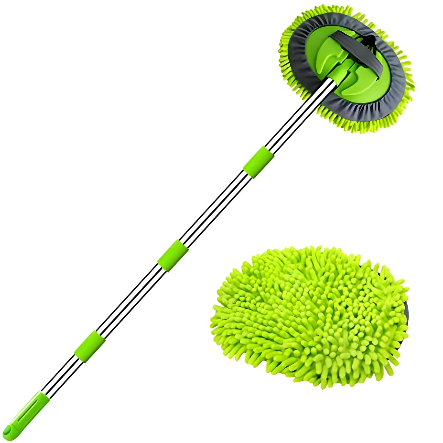 63" Car Wash Brush with Long Handle Microfiber Cleaning Mop Kit for SUV Truck RV 2 in 1 Windshield Cleaner Automotive Interior Exterior Detailing Duster Mitt Scrubber Scratch-Free Accessories