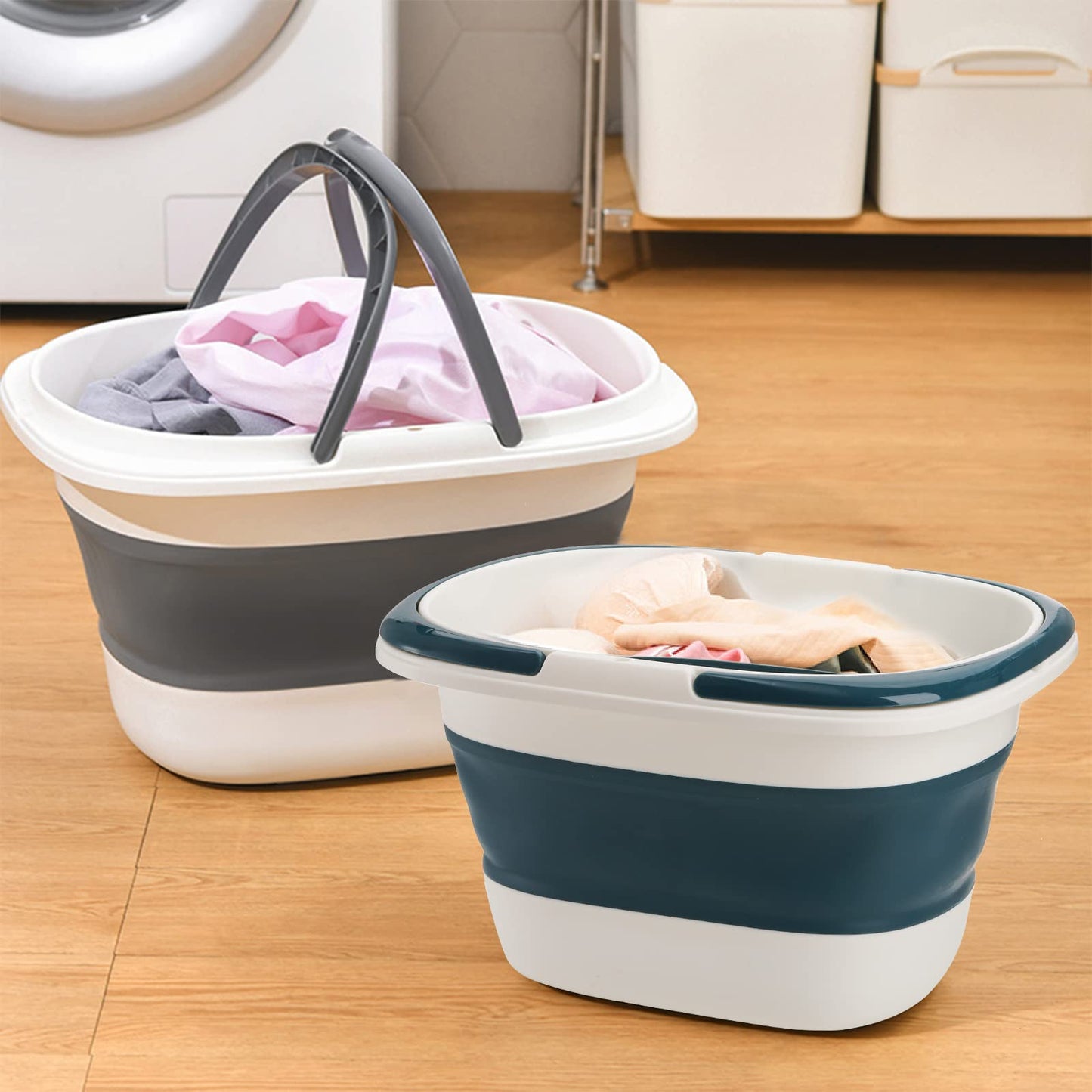 Coloch 2 Pack 16L/4.2 Gallon Collapsible Plastic Bucket, Foldable Laundry Basket with Handle, Portable Water Pail Space-Saving Mop Bucket for House Cleaning, Fishing, Camping, Car Washing Supplies