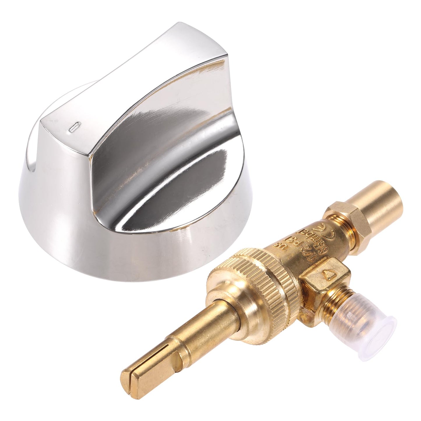 Propane Natural Brass Gas Control Valve 0.047" Orfice with Chromed Steel Control Knob for Hotel Commercial Kitchen Stem Length 1.4"