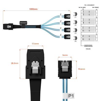 OIKWAN Mini SAS to 4 SATA Cable, 36 Pin SFF 8087 Host/Controller to 7 Pin SATA Target/Backplane, Compatible with PERC H310, RAID Controller 3Feet(2 Pack)