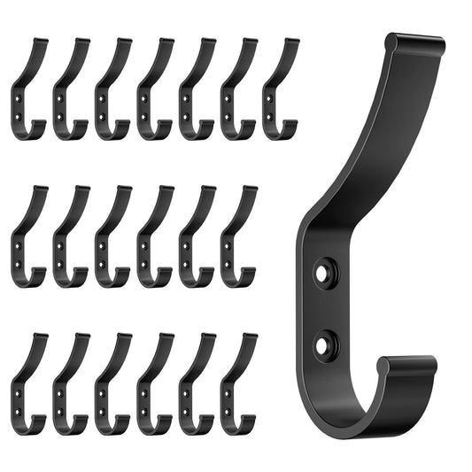 20 Pack Coat Hooks, 30KG Load Bearing Wall Hook for Hanging(Max), 1.6" L X 0.5" W X 3.94" H Coat Rack Wall Mount Double Hooks for Bag, Towels, Hats, Keys, Black
