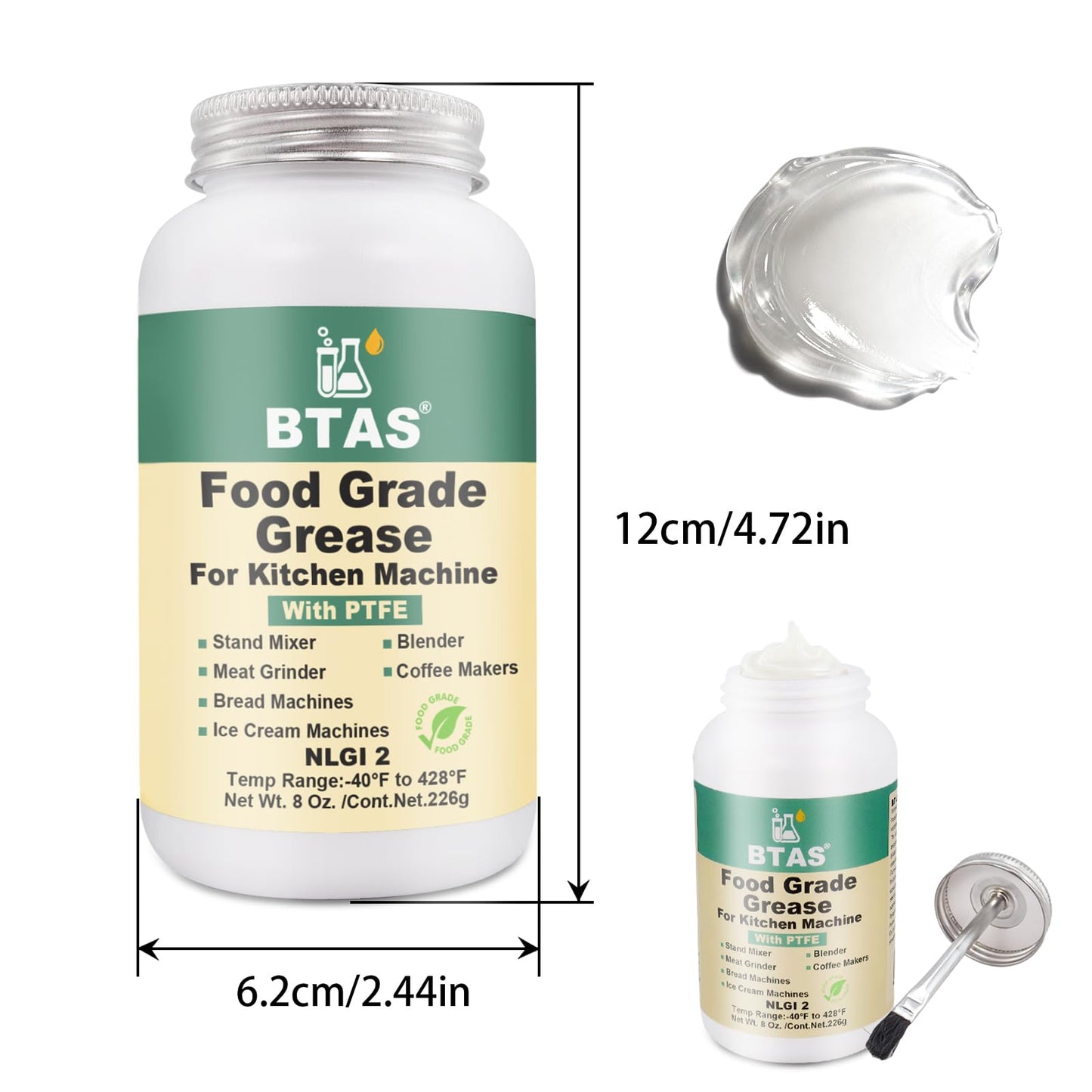 BTAS Food Grade Grease - NSF-H1 Accredited Sanitary Lubricant for Kitchenaid Stand Mixers, Blenders, Coffee Machines, Beer Kegs, Food Processors & Espresso Machines 8oz