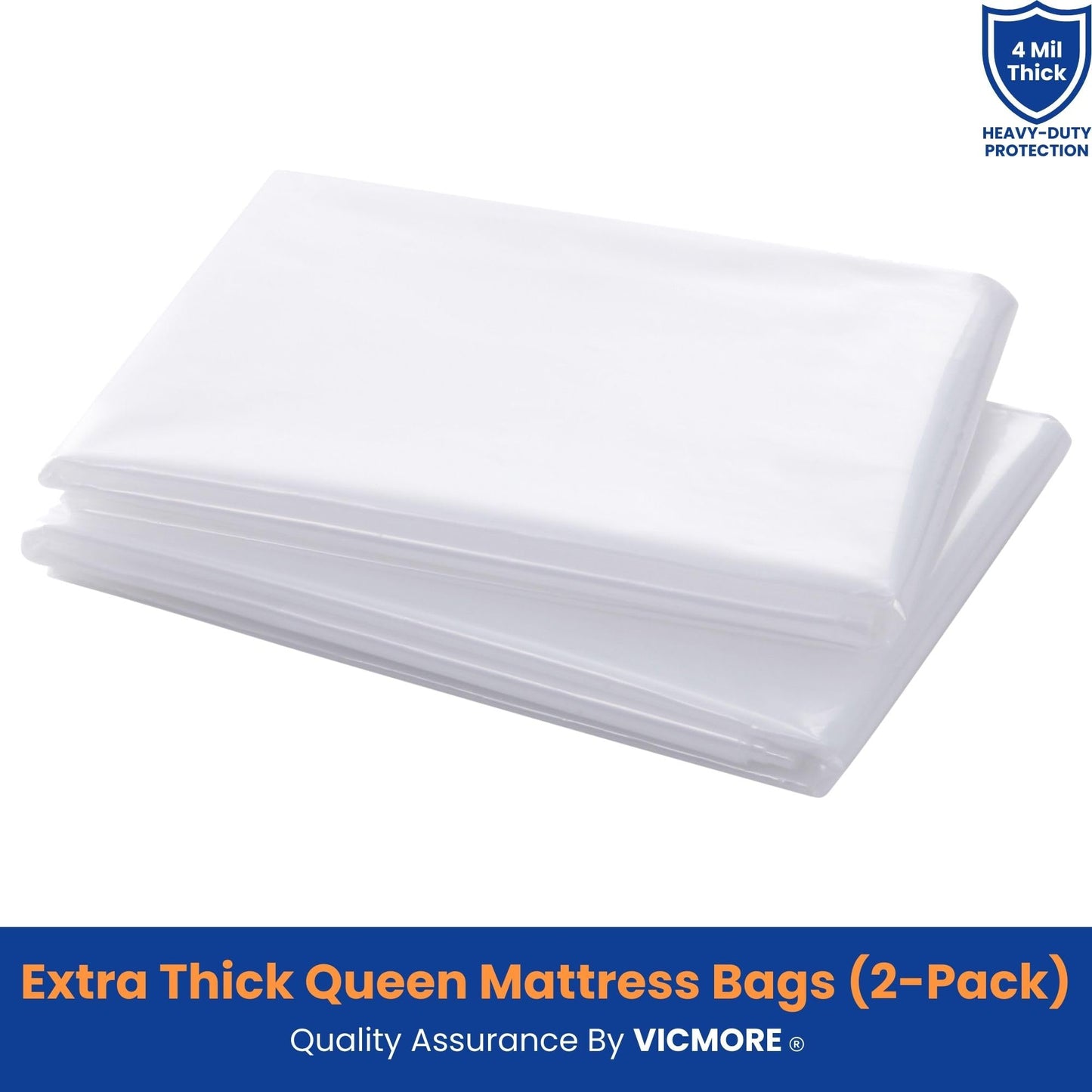 VICMORE 2-Pack 4 Mil Queen Mattress Bags for Moving & Storage, Heavy-Duty Plastic Covers, Dustproof & Tear-Resistant (60" x 100" x 14")