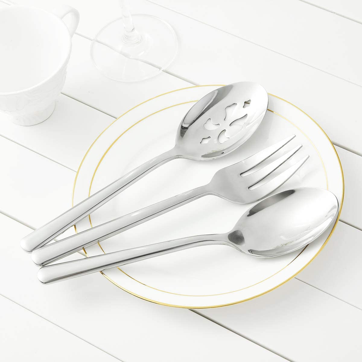 Serving Spoon x 2,Slotted Serving Spoon x 2,Serving Forks x 2,RTT 9 Inch Stainless Steel Catering Serving Utensils for Party Buffet Dinner Banquet Cooking Kitchen Basics,Mirror Finish Flatware