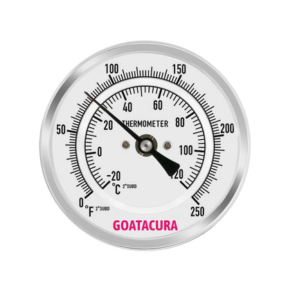 GOATACURA Bimetal Thermometer, Full Stainless Steel, 3" Dial Size, 6" Stem, 1/2" NPT Back Mount, 0-250 Deg F/-20-120 Deg C, 1% Accuracy
