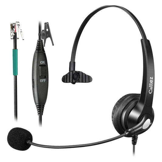 Callez Corded Telephone Headset for Polycom Office Phone with Noise Cancelling Mic, RJ9 Mono Phone Headset Compatible with Polycom Plantronics Avaya ShoreTel Digium Landline Deskphones