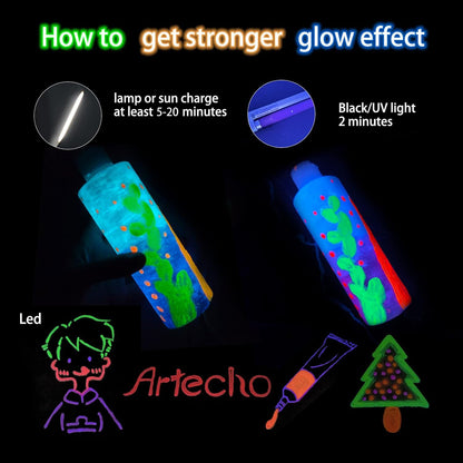 Artecho Acrylic Paint, Paint Set, 6 Neon & Glow in the Dark 2-in-1, 2 Oz Acrylic Paint Supplies for Wood, Fabric, Crafts, Canvas, Leather&Stone