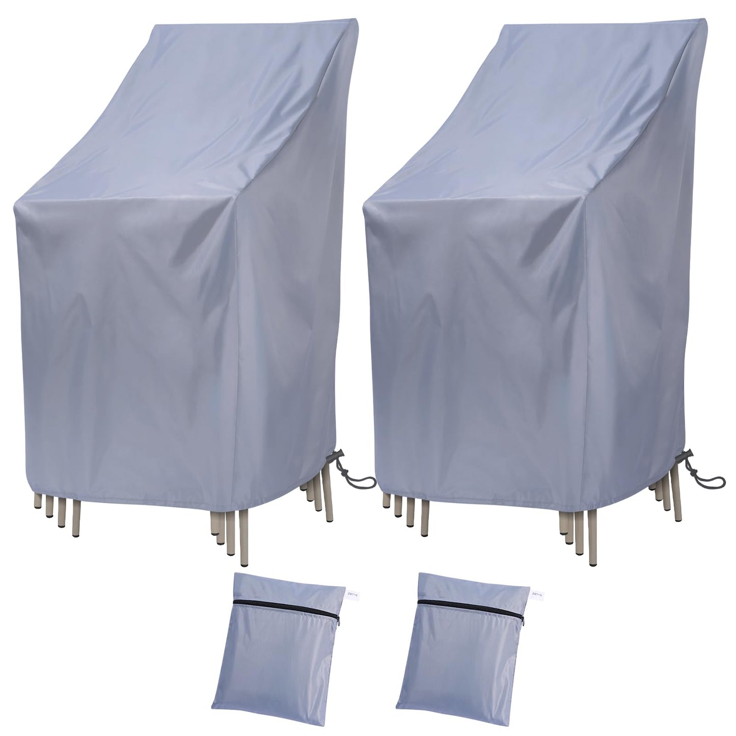 Stackable Patio Chair Covers, 210D Outdoor Chair Covers Waterproof for Stacked Chairs, Lawn Chair Covers Waterproof Outdoor Fits for 4-6 Outdoor Stacking Chairs (Grey, 25"L x 25"W x 47"H , 2PCS)