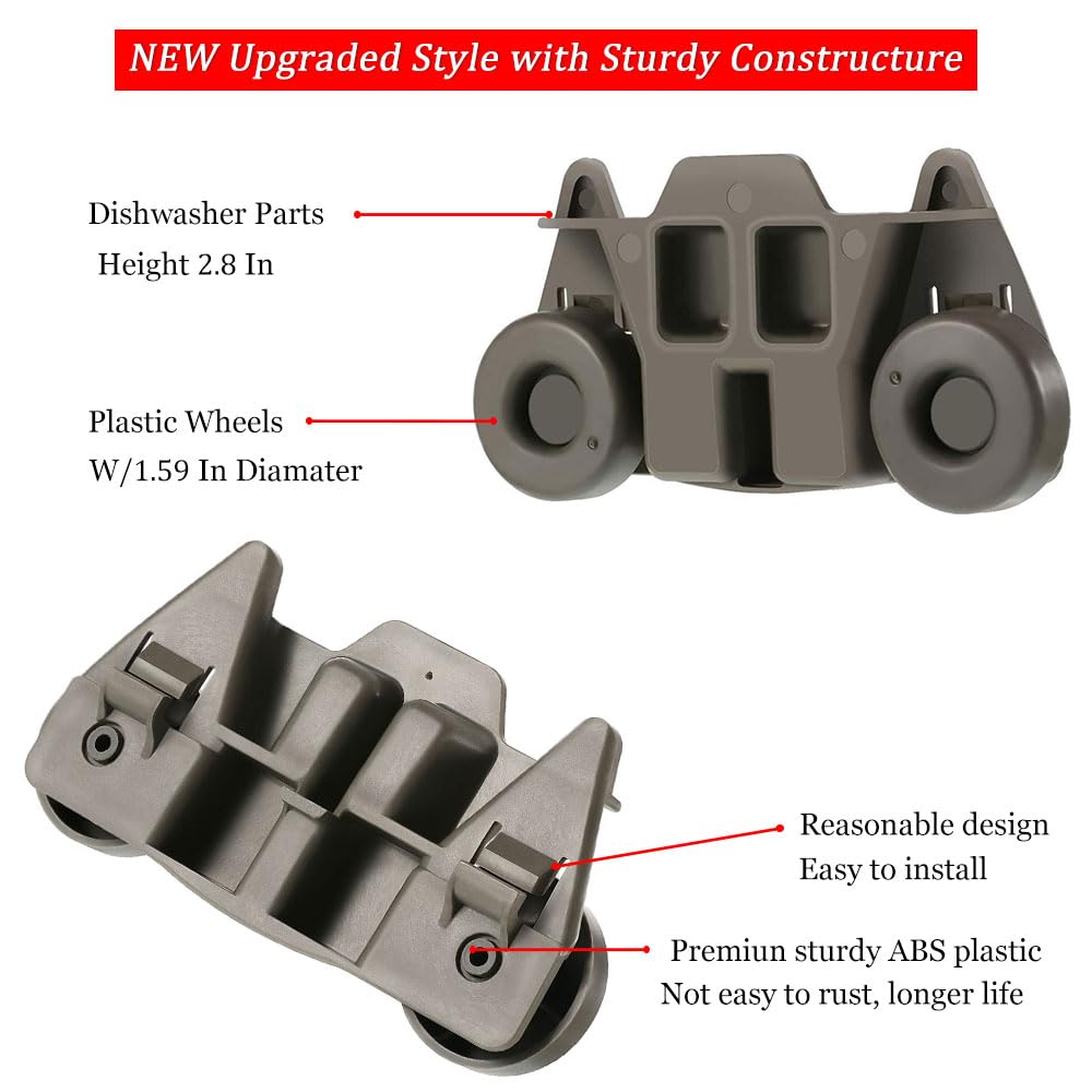 UPGRADED W10195416 Pack of 4, Dishwasher Wheels Lower Rack for KitchenAid Whirlpool Maytag Kenmore, Rust-Resistant Dishwasher Rack Parts Replacement, Repalce AP5983730, W10195416V, PS11722152 (4Pcs)