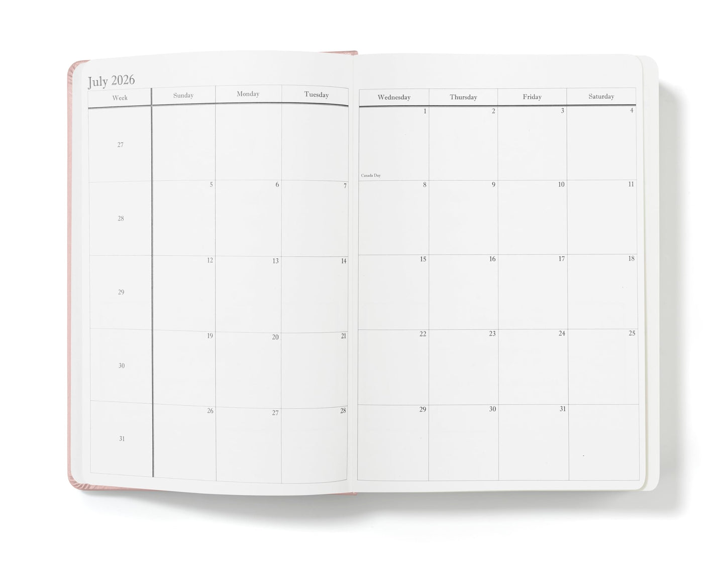 Wykeham's Executive 2026 Daily Journal Planner – Canadian Public Holidays & Format – Customisation Available (Rose, 8.5"×5.5")