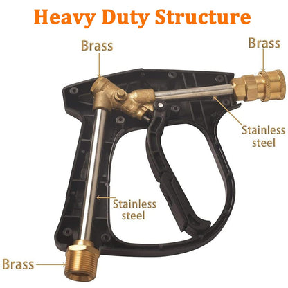 High Pressure Power Washer Gun Kit Pressure Washer Spray Gun with 5 Nozzle Tips M22-14mm/15mm Fitting and 3/8" Quick Connector with 1/4" Quick Connector for Power Washer