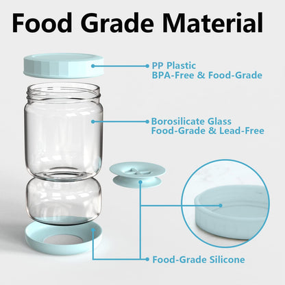 WhiteRhino Glass Pickle Container with Strainer,Olive Hourglass Jar,Pickle Jar Upside Down Kimchi for Jalapenos,Leakproof Airtight Lids and Refrigerator Dishwasher Safe (Blue/34oz)