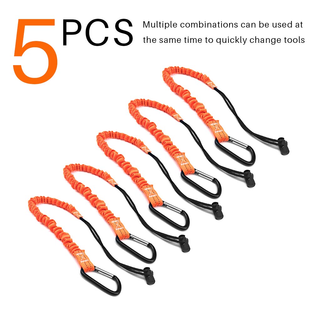 BlueStraw Tool Lanyard, Quick Release Shock Absorbing Safety Tool Leash Retractable Bungee Cord with Carabiner Clip and Adjustable Loop End, Maximum Weight Limit 10KG / 22lb, Fall Protection Equipment