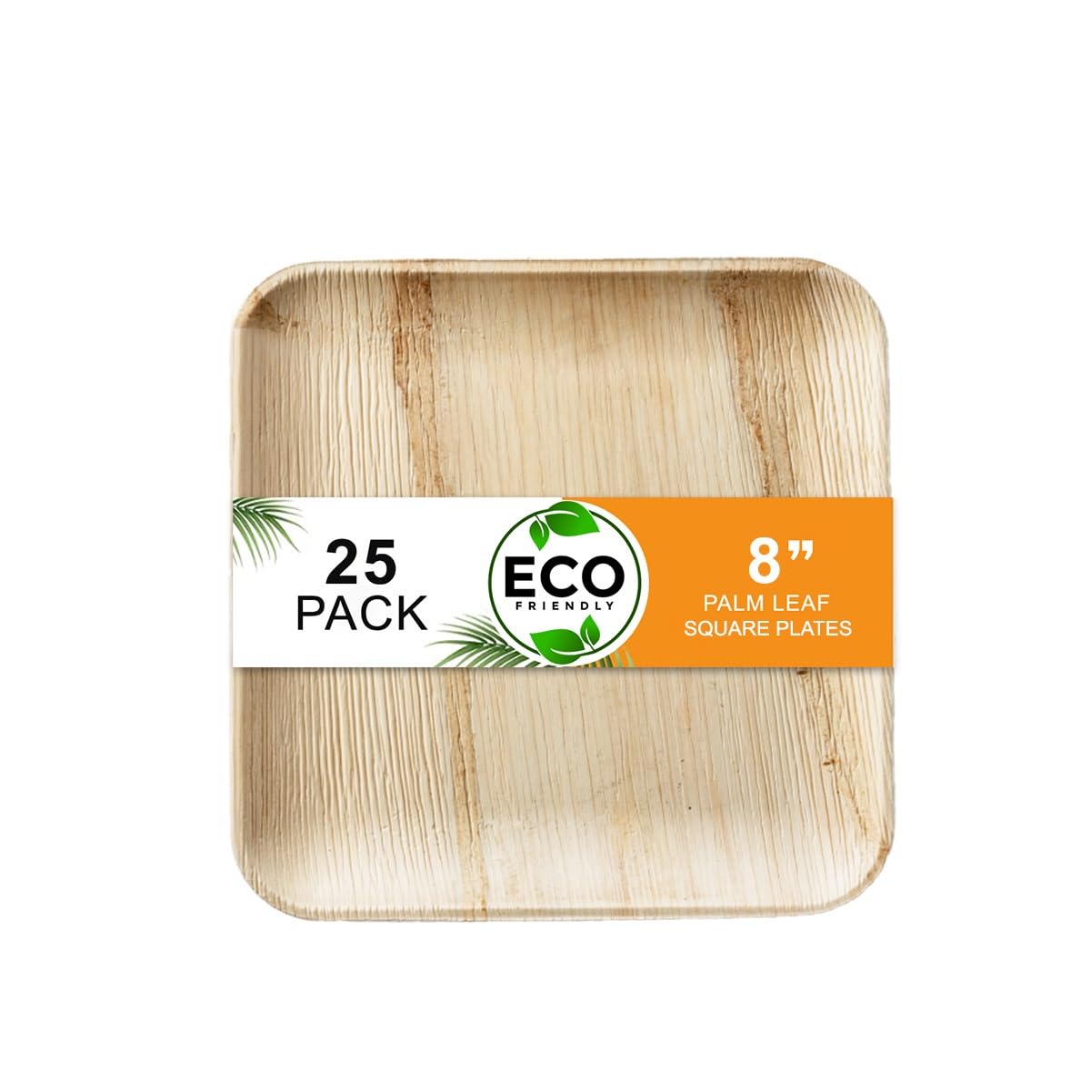 Naturelia 100% Compostable 8-Inch Palm Leaf Disposable Plates Square- Faux Wood Style Dinnerware Set, Reliable Kitchen Accessories Safe for Microwaves, Ovens and Freezers, Square Plates