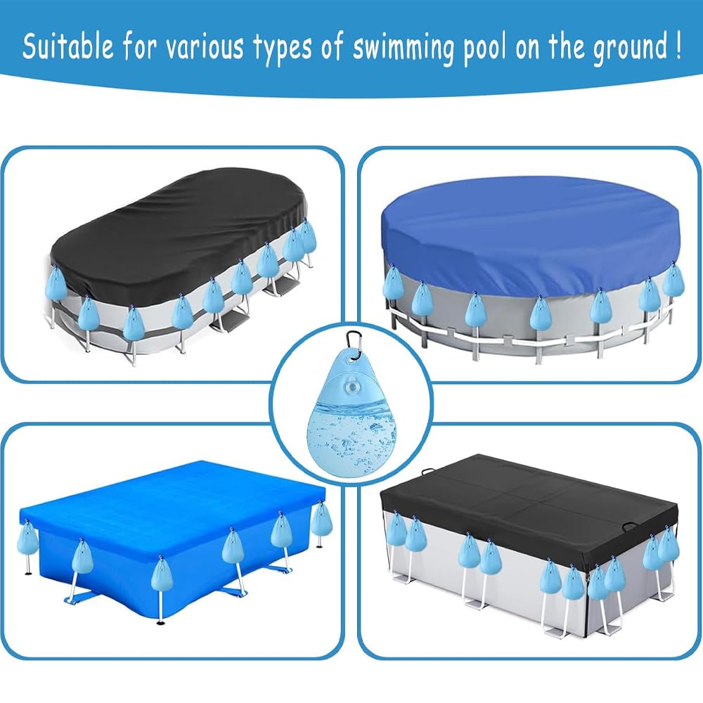 16 Pack Pool Cover Weights with Hooks,Above Ground Pool Cover Weights,Thick PVC Pool Leakproof Water Bags,Pool Cover Hanging Bag,Antifreezing Winter Pool Cover Weights