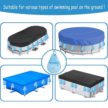 16 Pack Pool Cover Weights with Hooks,Above Ground Pool Cover Weights,Thick PVC Pool Leakproof Water Bags,Pool Cover Hanging Bag,Antifreezing Winter Pool Cover Weights