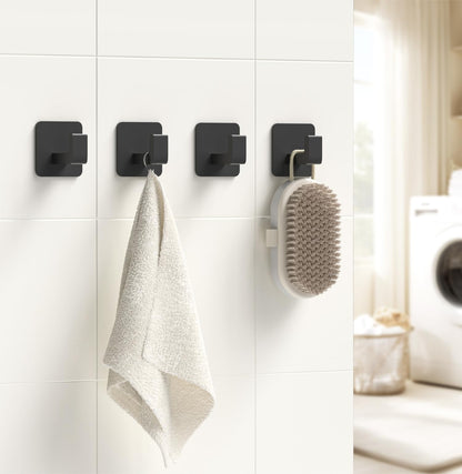Square Self Adhesive Towel Hooks - 6 Pack White Stylish Hooks for Hanging Towels, Robes, Hats, and Keys in Bathrooms, Closets, Cabinets, and Behind Doors