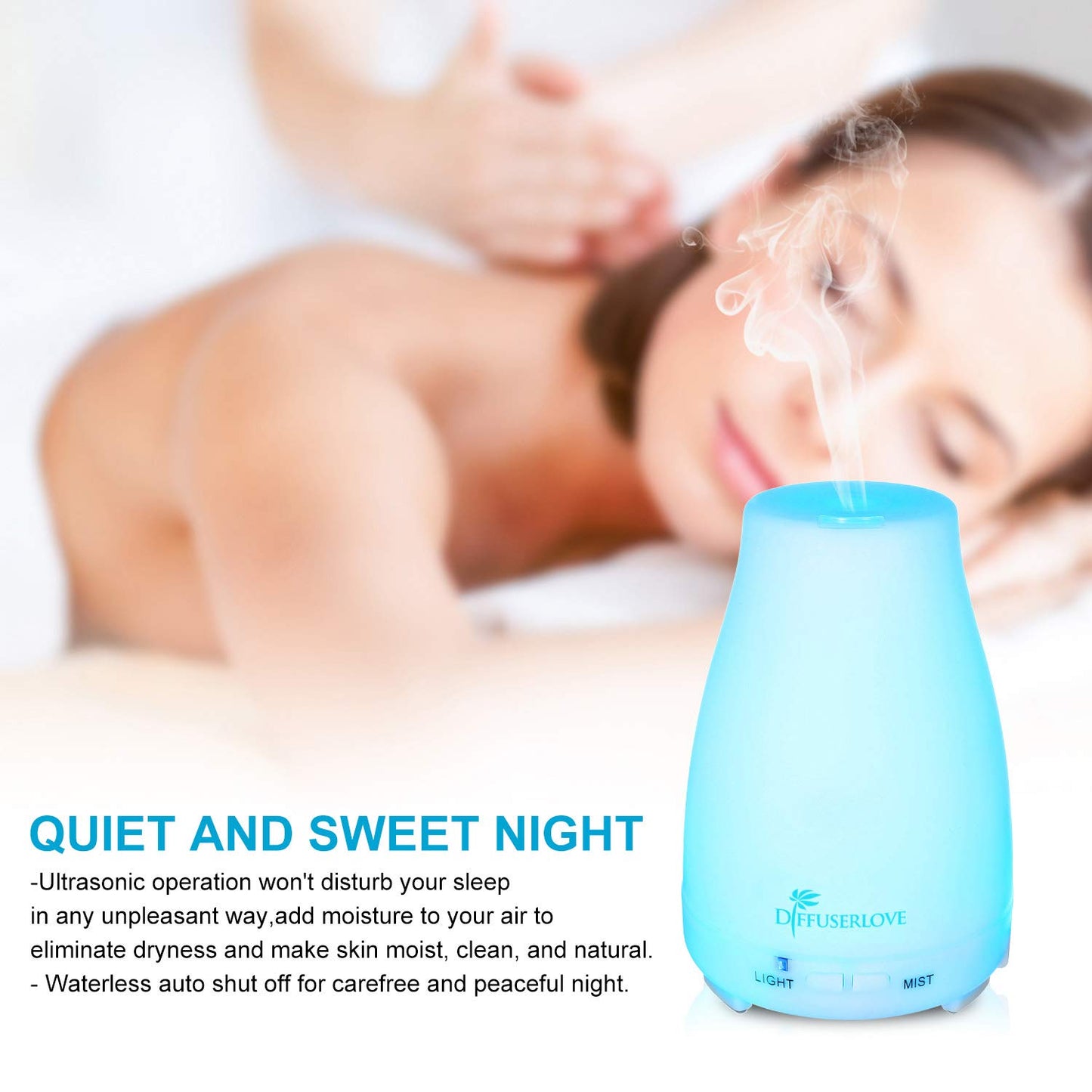 Diffuserlove Essential Oil Diffusers 200ML Remote Control Ultrasonic Mist Humidifiers BPA-Free Aromatherapy Diffuser with 7 Color Lights and Waterless Auto Shut-Off for Bedroom Office Kitchen