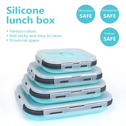 VIGIND Set of 4 Pack Collapsible Foldable Silicone Food Storage Container, Leftover Meal Box with Airtight Plastic Lids for Kitchen, Bento Lunch Boxes-Microwave, Dishwasher and Freezer Safe