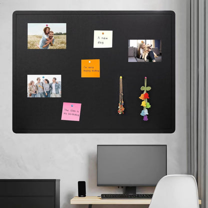 Bulletin Board, 23.5 X 17.5 inches Cork Board with 20 Pushpin, Felt Cork Board Notice Pin Board, Self-Adhesive Foldable Vision Board for Wall - Black