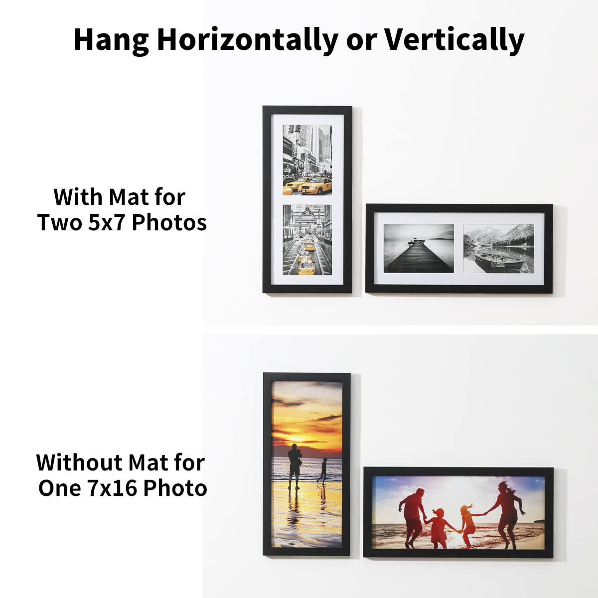 UMICAL 5x7 Picture Frames 2-Opening Collage Picture Frame Gallery Style Black Wood Matted Photo Frames with HD Plexiglass for Vertical or Horizontal Wall Mounting