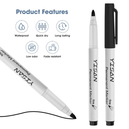 YISAN Permanent Markers Bulk,72 Pack Fine Tip Black Permanent Markers,Quick Drying Ink,Works on paper,Plastic,Stone,Glass,Metal,71501